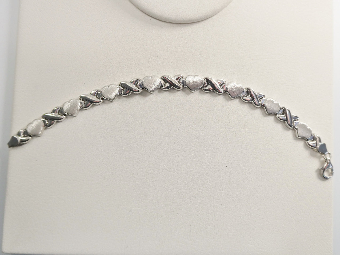 REAL 925 STERLING SILVER 6.5 / 7 / 8 / 10 inch xoxo satin heart super high polish bracelet