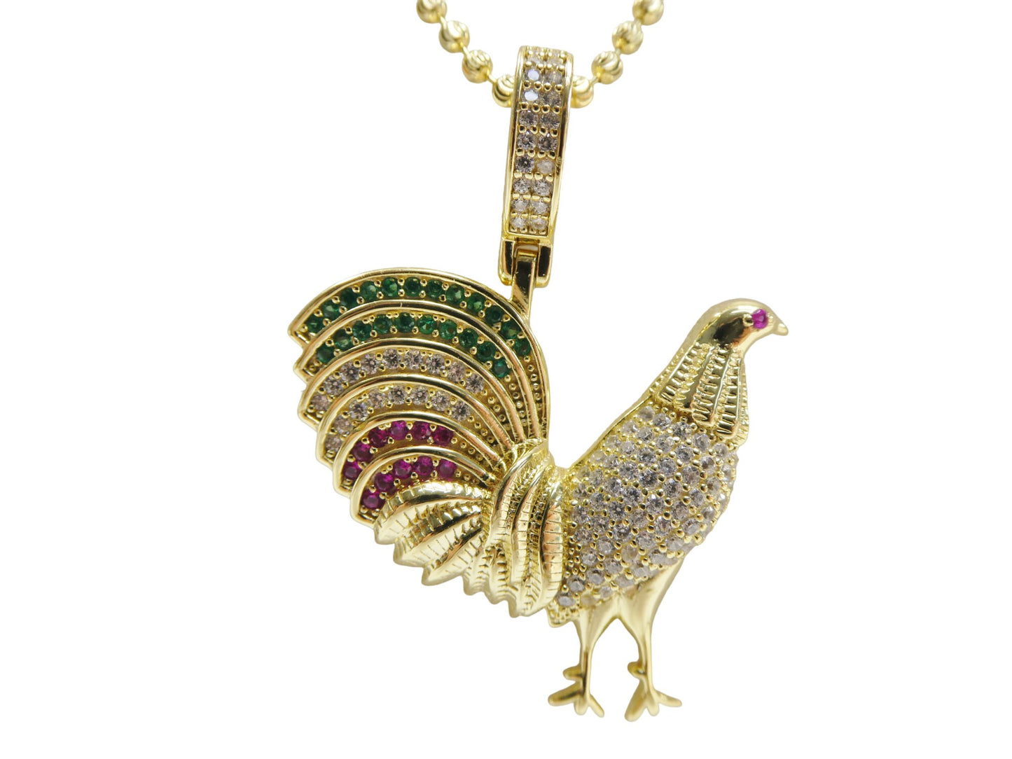 real 925 sterling silver 2mm moon chain and rooster pendent