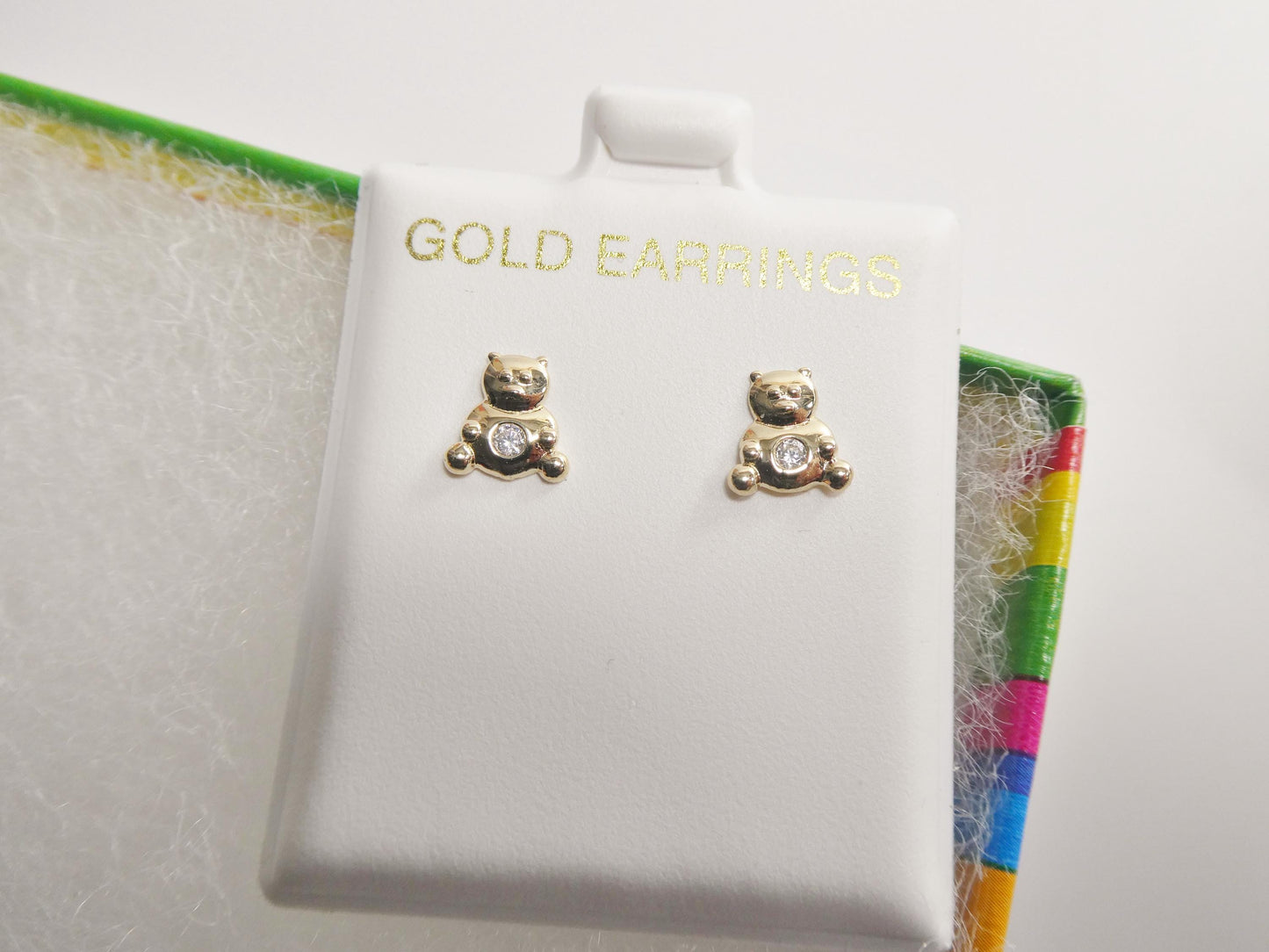 10k real solid gold teddy bear push back earrings