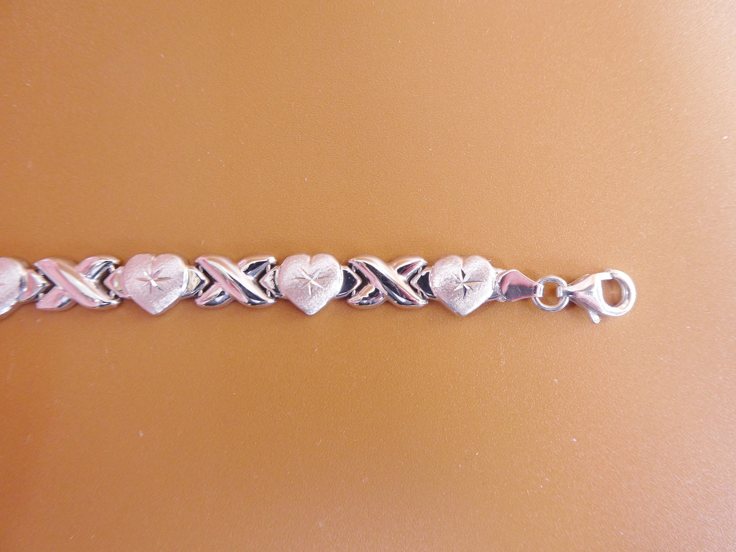 8 inch xoxo heart stampato bracelet 14k white gold color finish over real 925 sterling silver