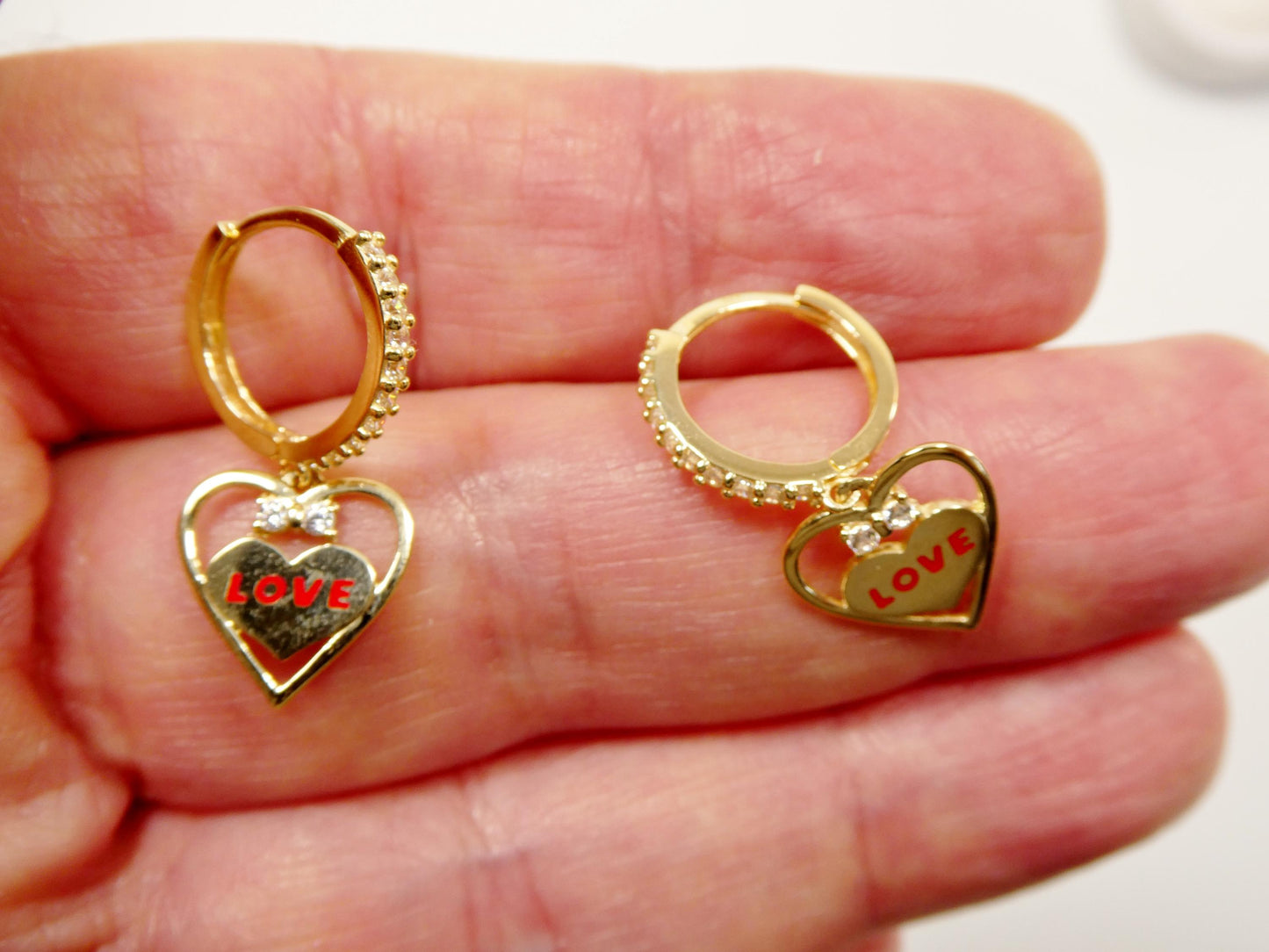 real 10k solid yellow gold heart love dropping huggie earrings