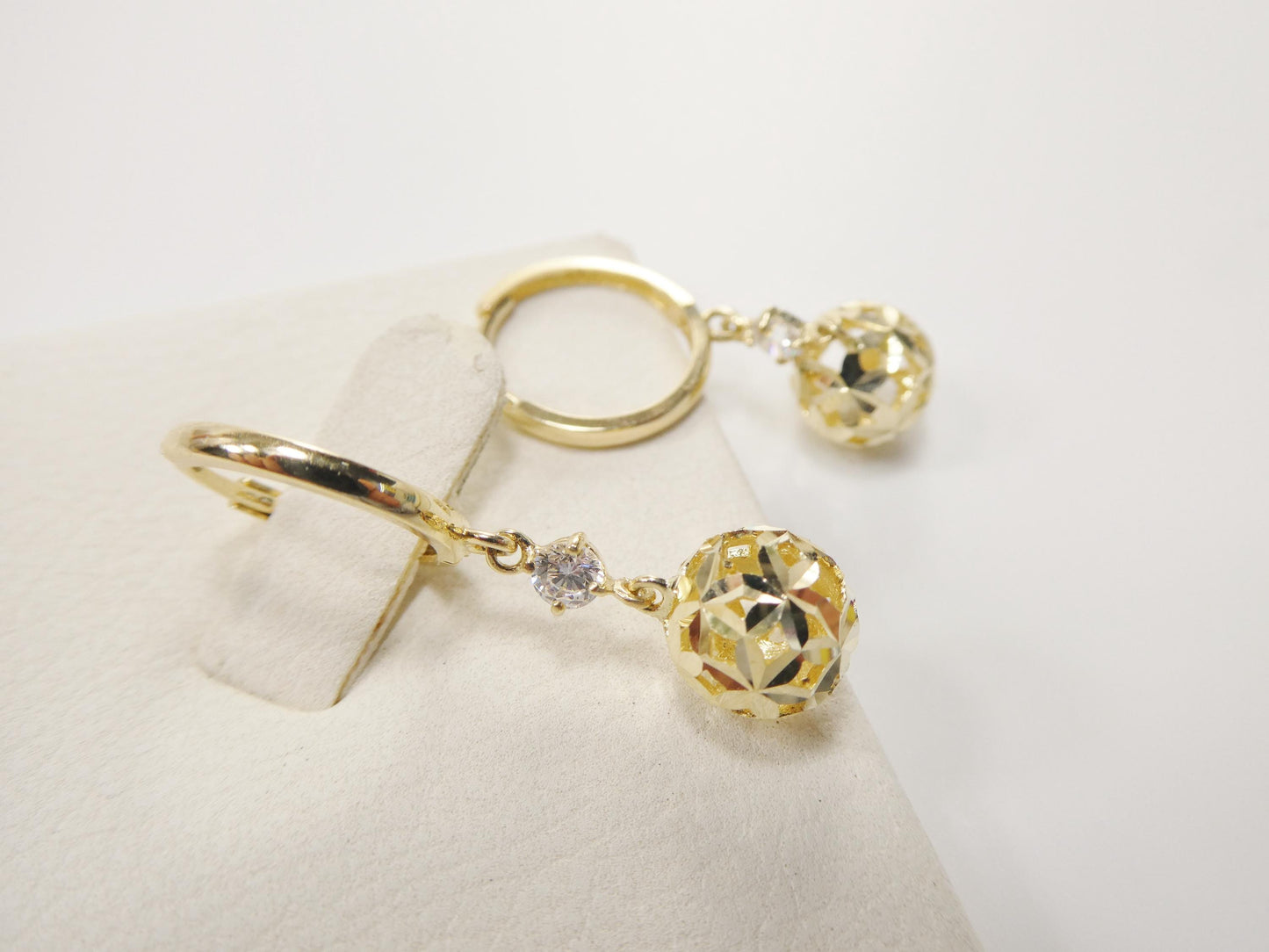 real 10k solid yellow gold ball drop huggie earrings