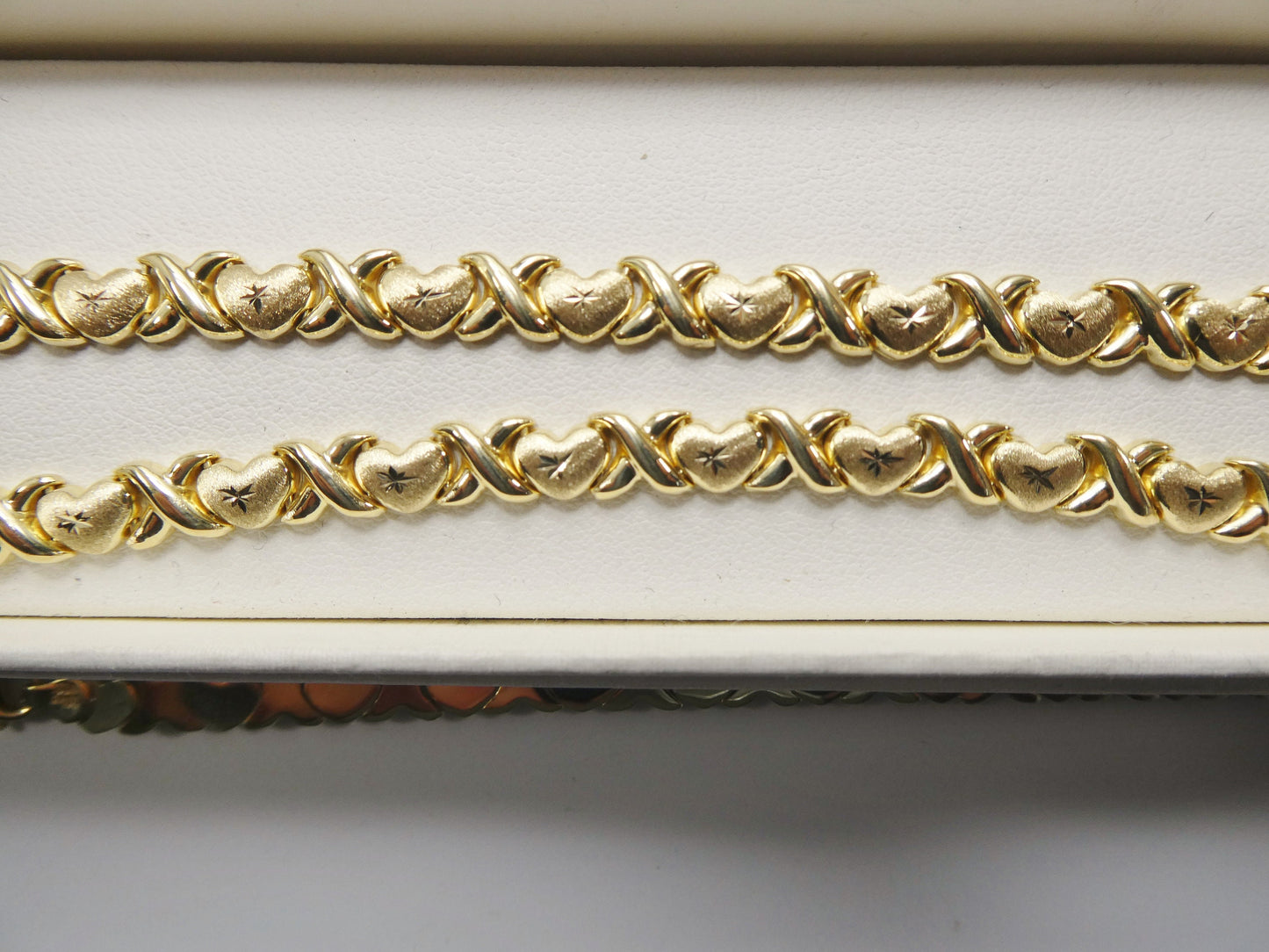 real 925 sterling silver / 6 /6.5 / 7 inch mini xoxo heart bracelet all yellow tone 14k yellow gold color finish