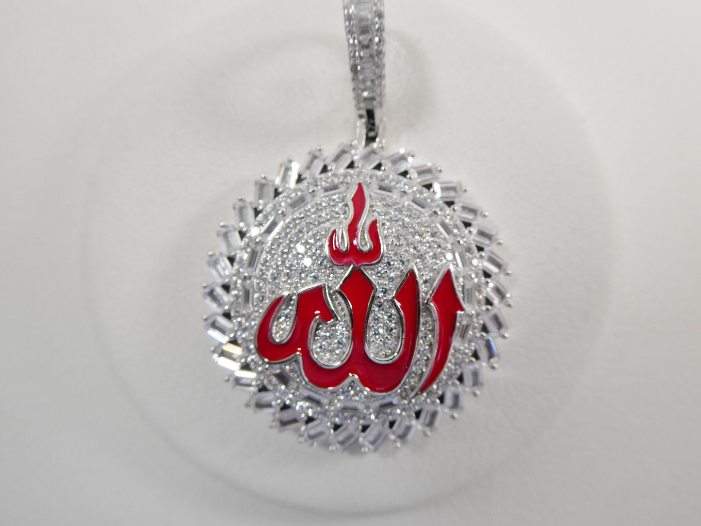 real 925 sterling silver large Muslim Allah pendent full ice stone charm