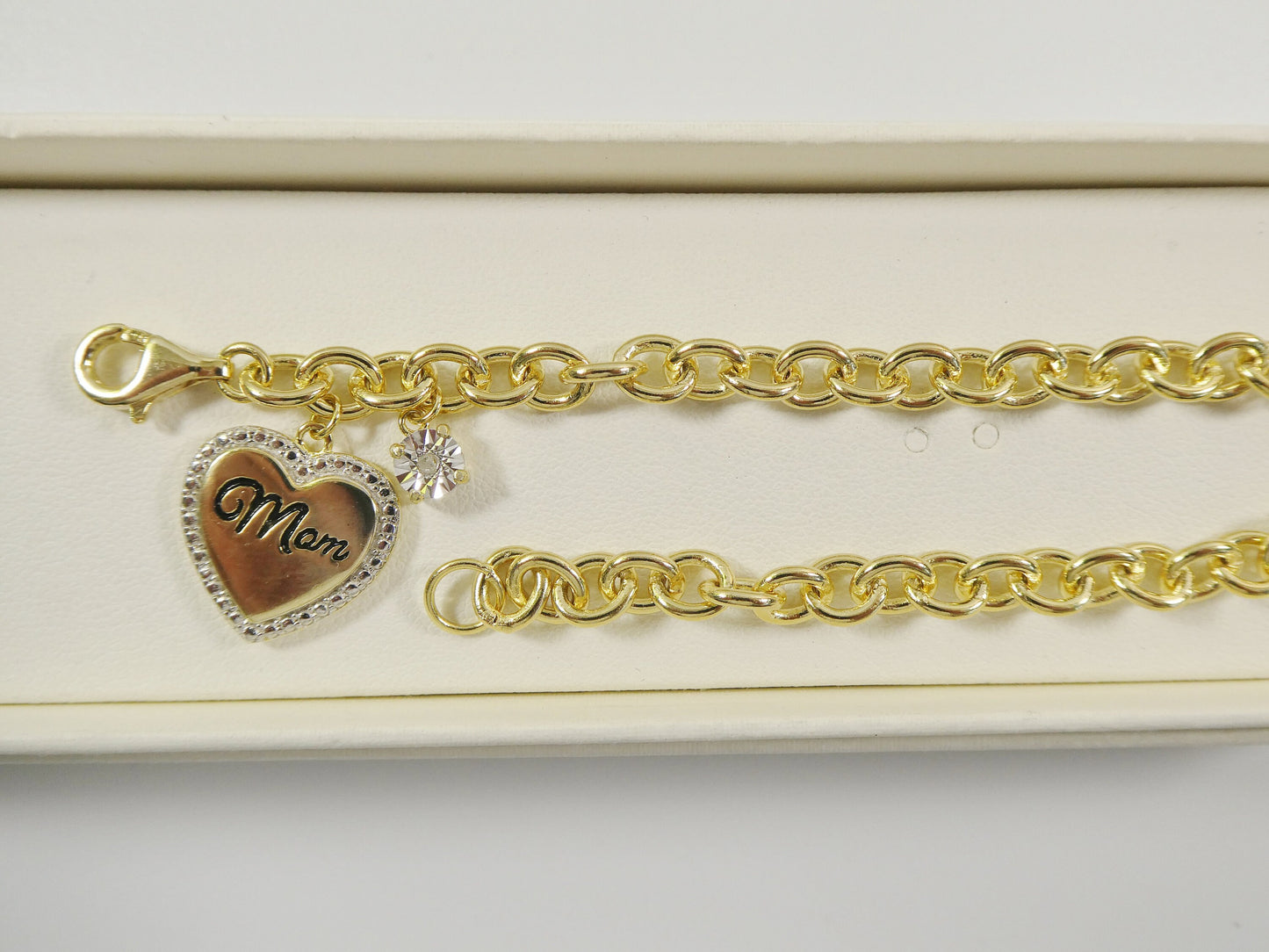real 7 inch 925 sterling silver cable mom heart bracelet
