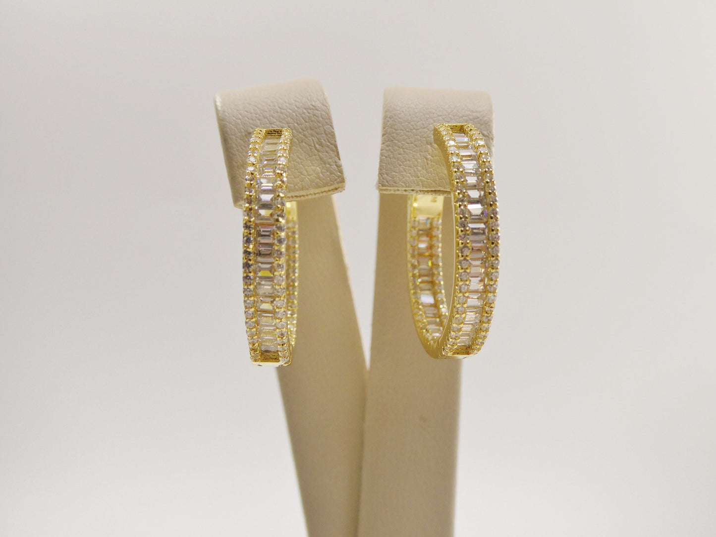 real 925 sterling silver 14k yellow gold color finish baguette setting earring