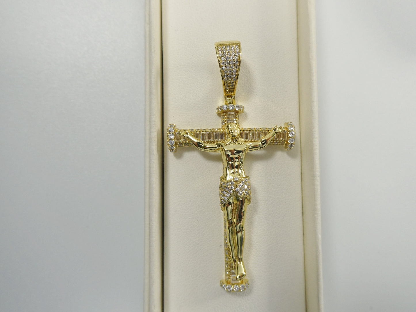 real 925 sterling silver large cross baguette stone setting pendent