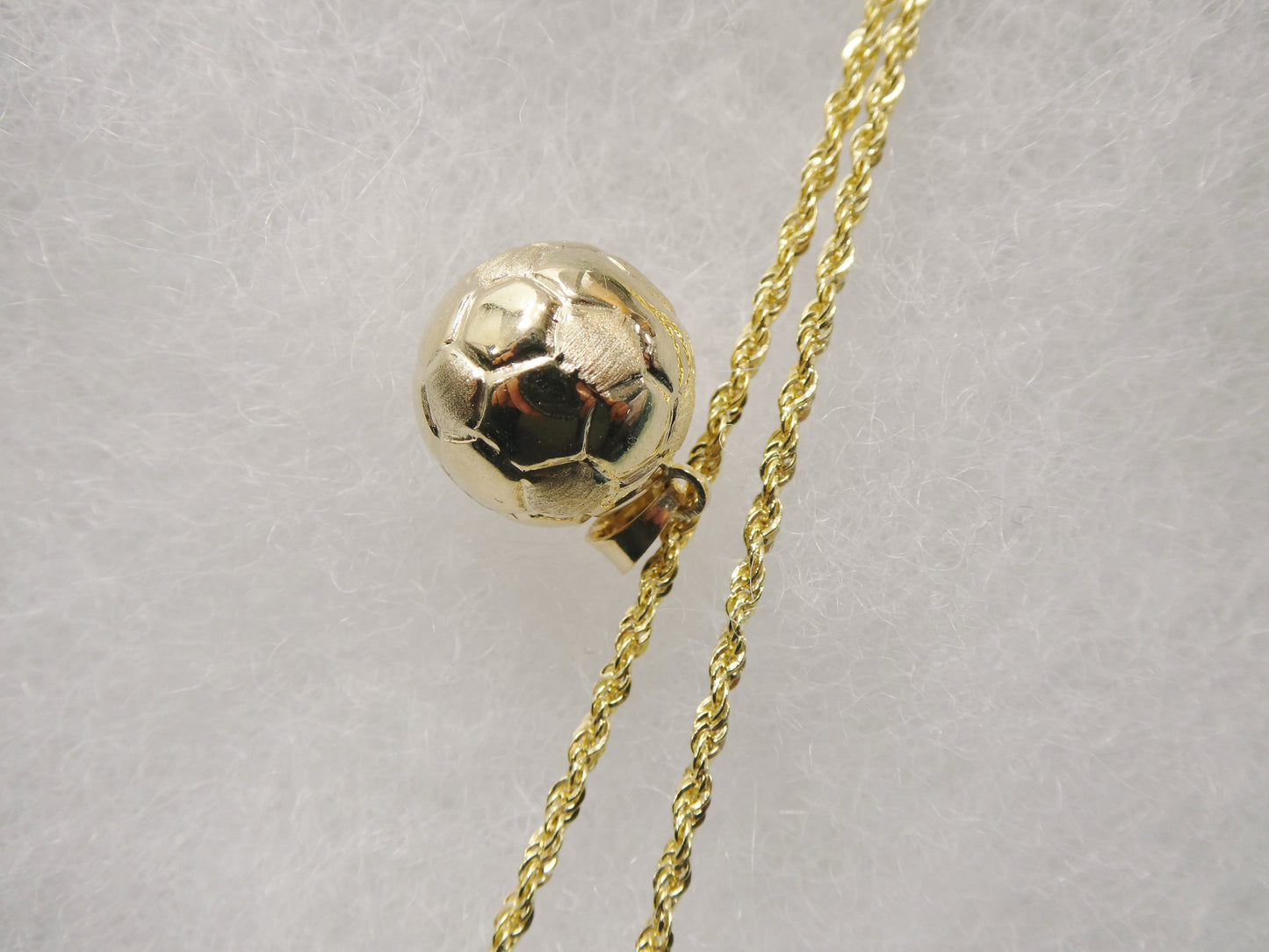 14k real solid yellow gold mini soccer ball pendent and robe necklace