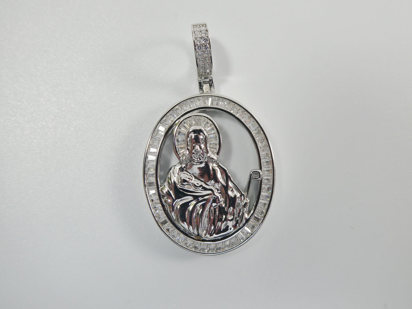 real 925 sterling silver oval saint judas baguette stone setting pendent