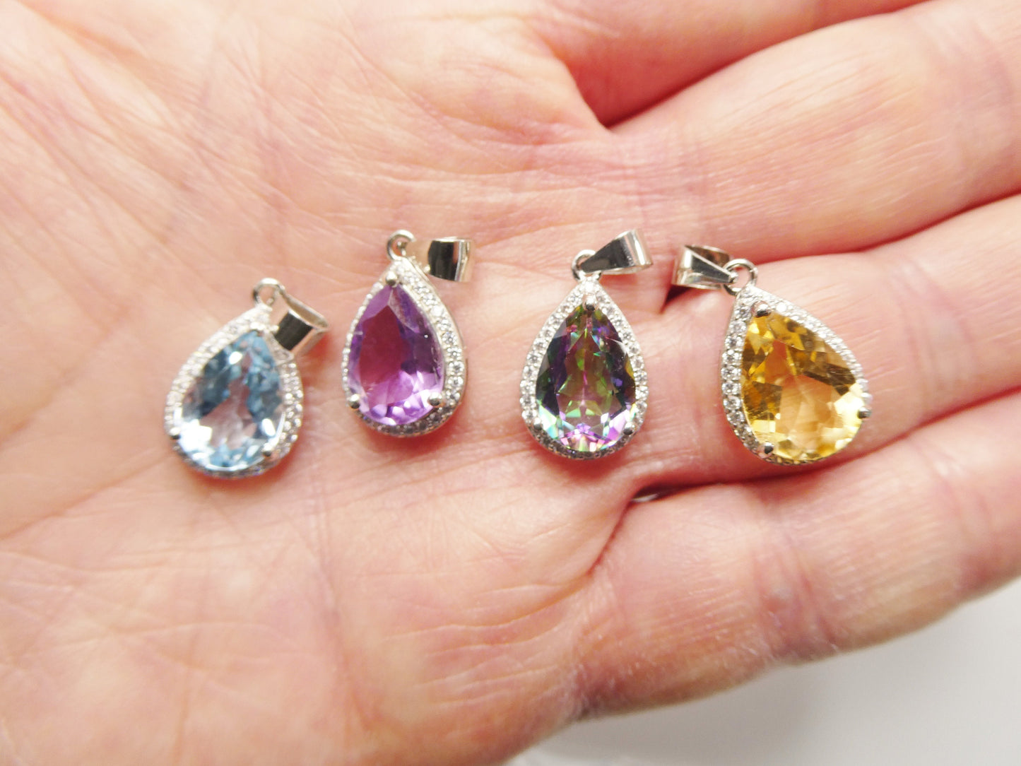real 925 sterling silver 18 inch flat chain and genuine mystic teardrop pendent charm