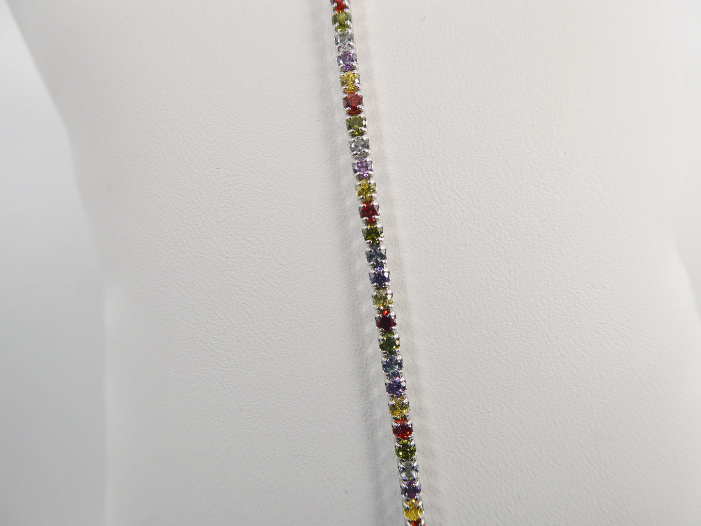 Real 925 sterling silver multi-color rainbow anklet tennis bracelet with extension