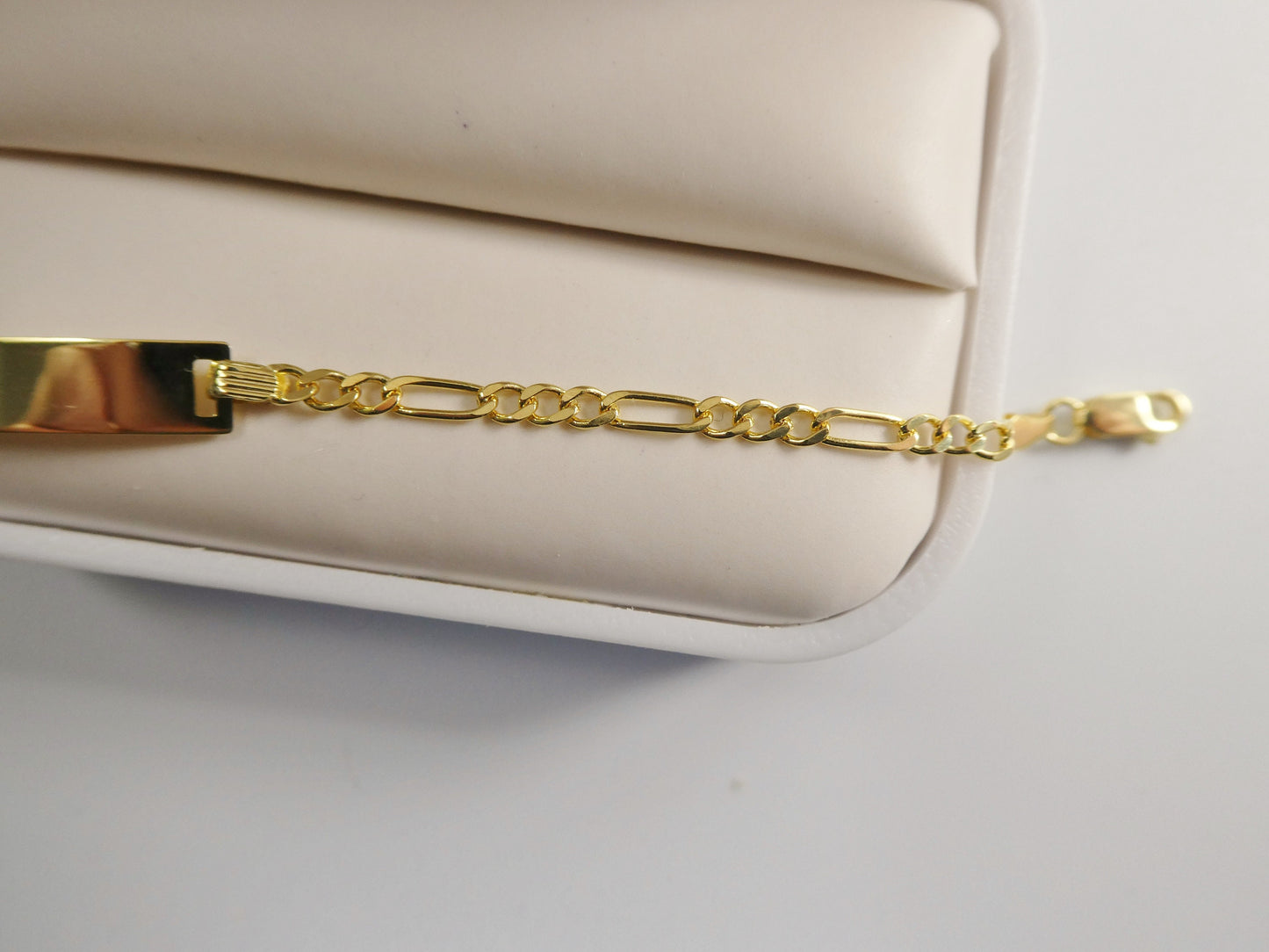 14K real solid yellow gold 6 inch Figaro style baby ID bracelet