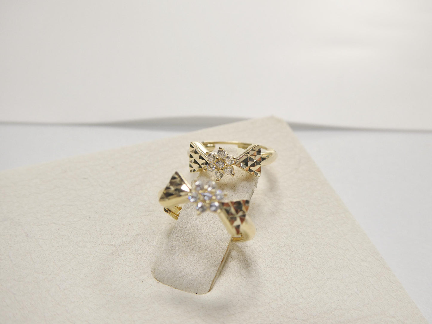 real 10k solid yellow gold designer bow flower hoop huggie earrings