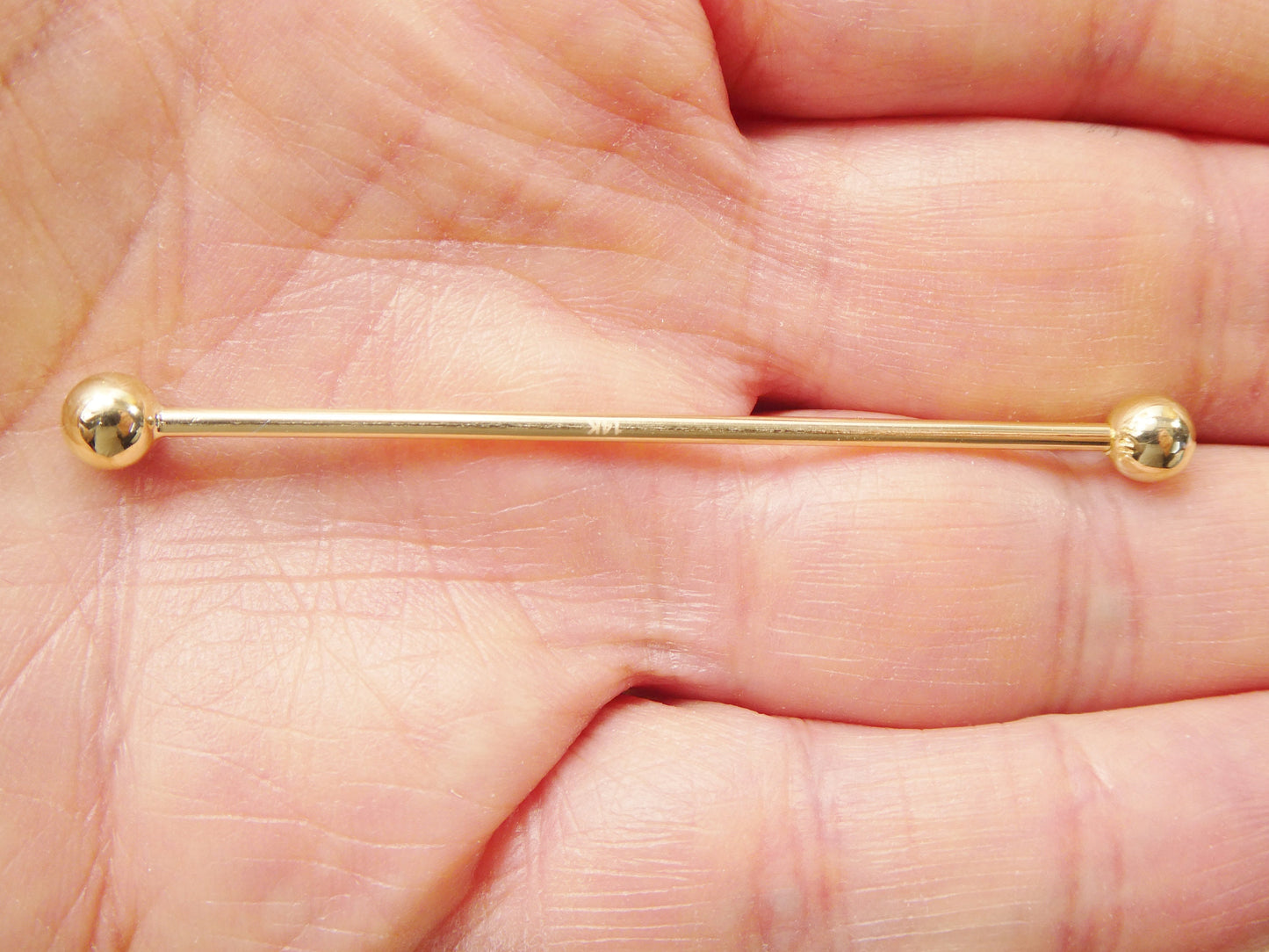 14k real solid yellow gold 60mm straight barbell tongue belly button ring piercing