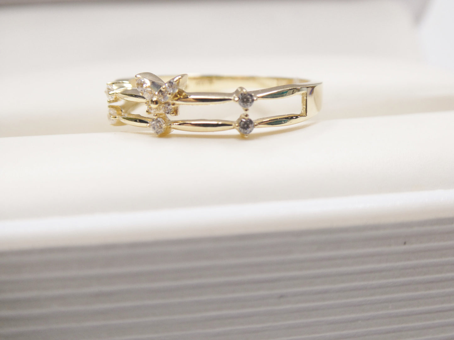 real 10k solid yellow gold women's classic micro pave setting ring