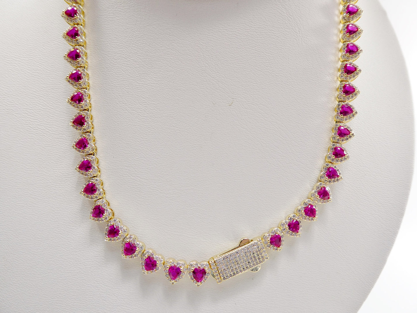 14k gold filled yellow gold ruby color heart necklace / bracelet