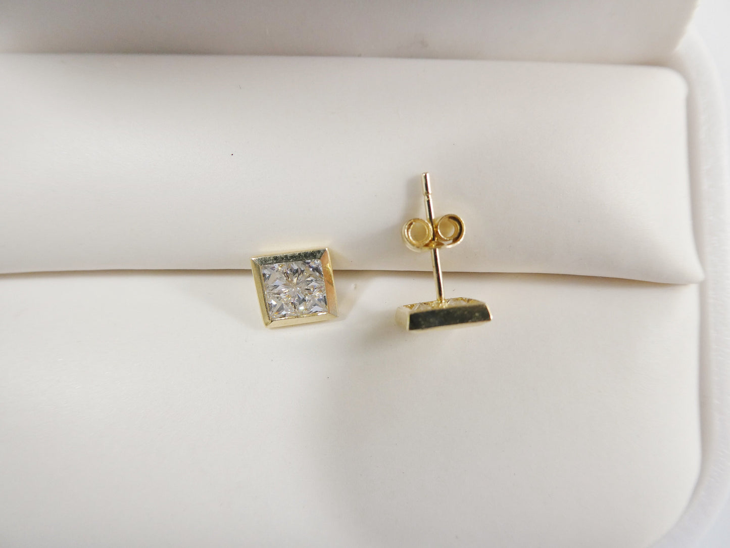real 10k solid yellow gold square push post stud earrings