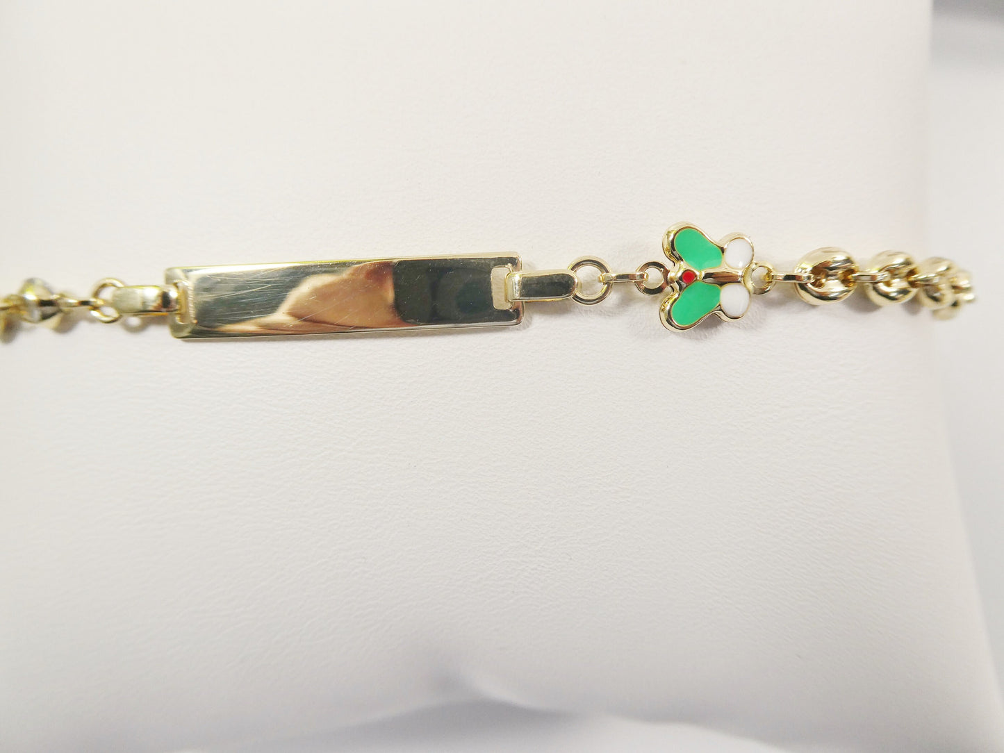 14k real solid yellow gold buff mariner enamel butterfly 6 inch heart baby ID bracelet