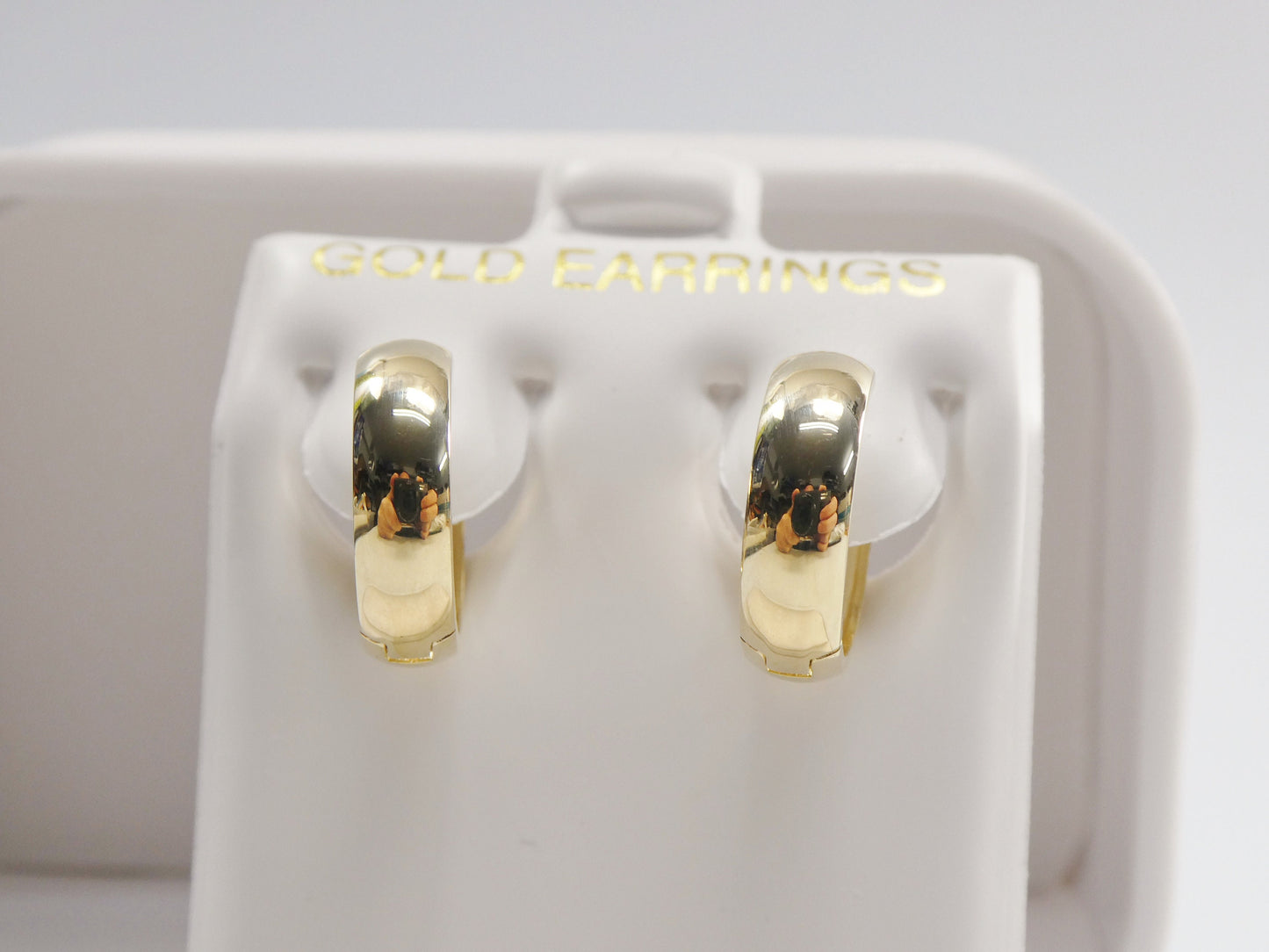 real 10k solid yellow gold 14mm high polish plain hoop huggie earring