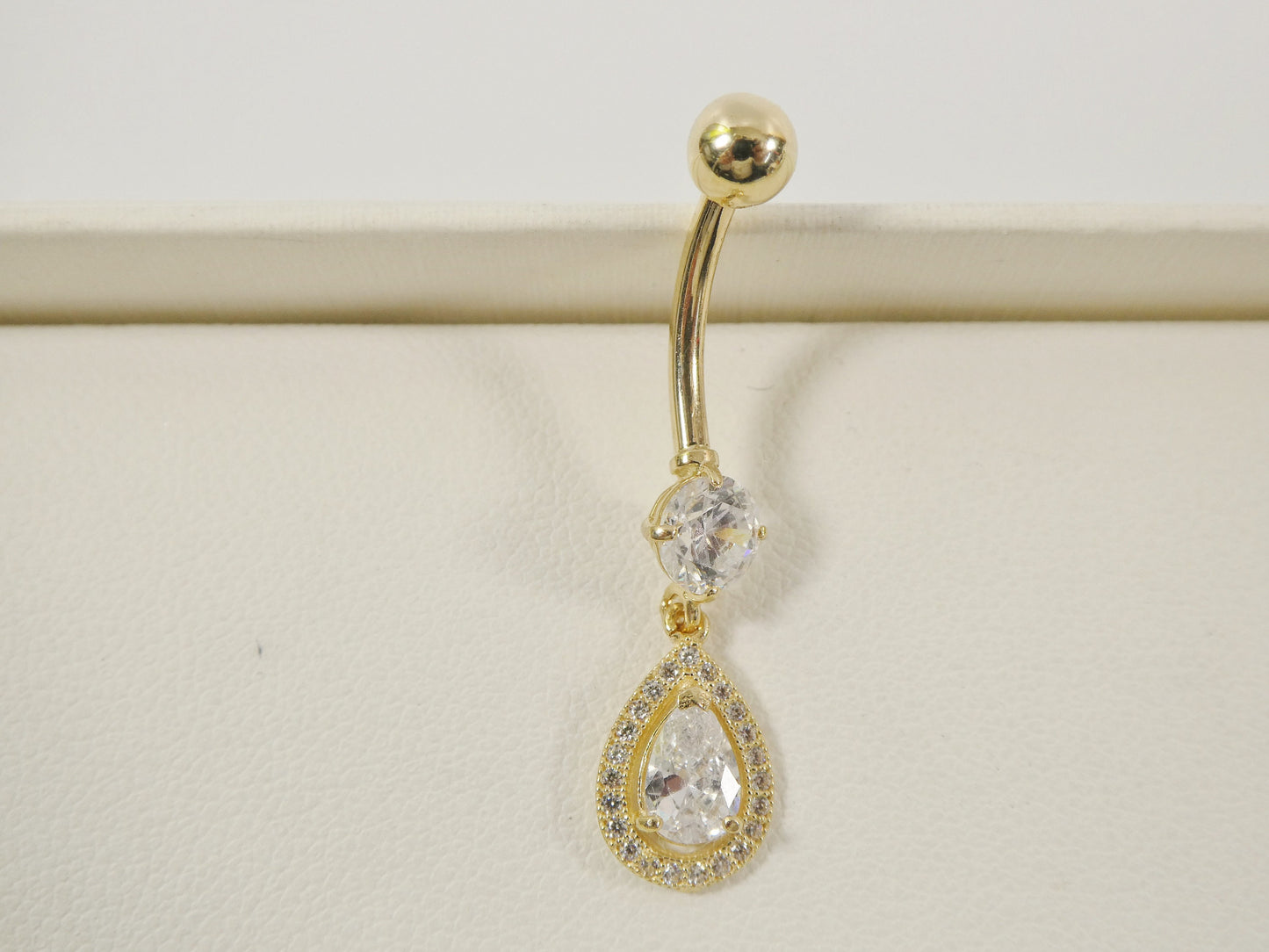14k real solid yellow gold tear drop design belly button ring piercing