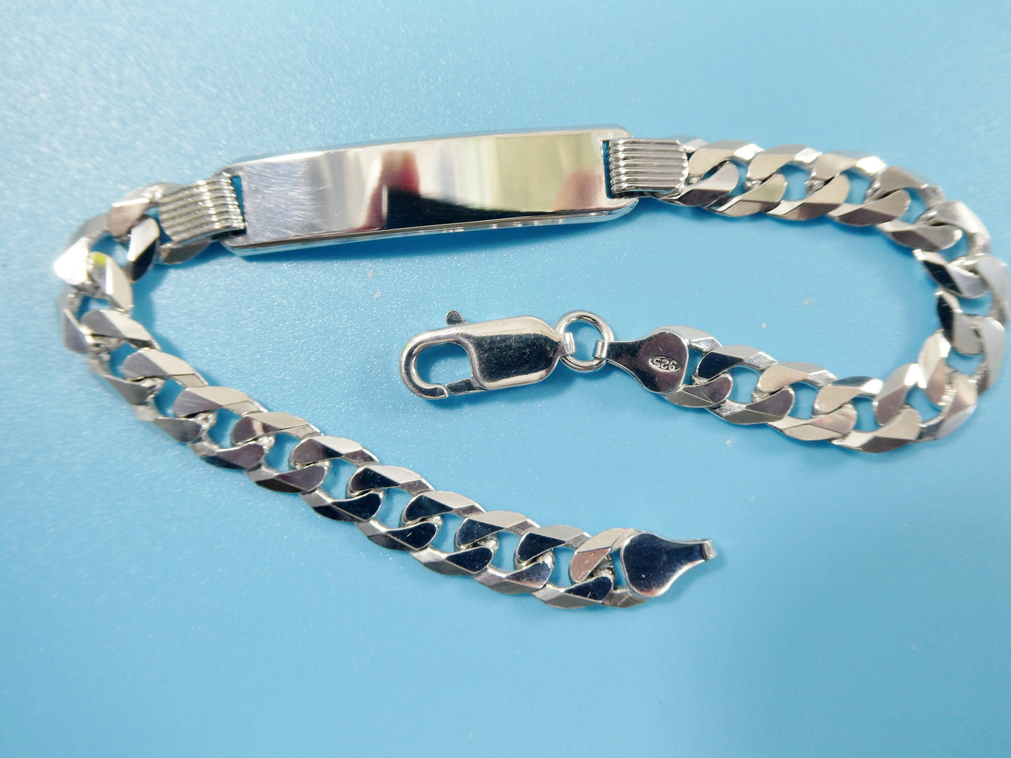 8.5 inch real 925 sterling silver solid curb men ID bracelet