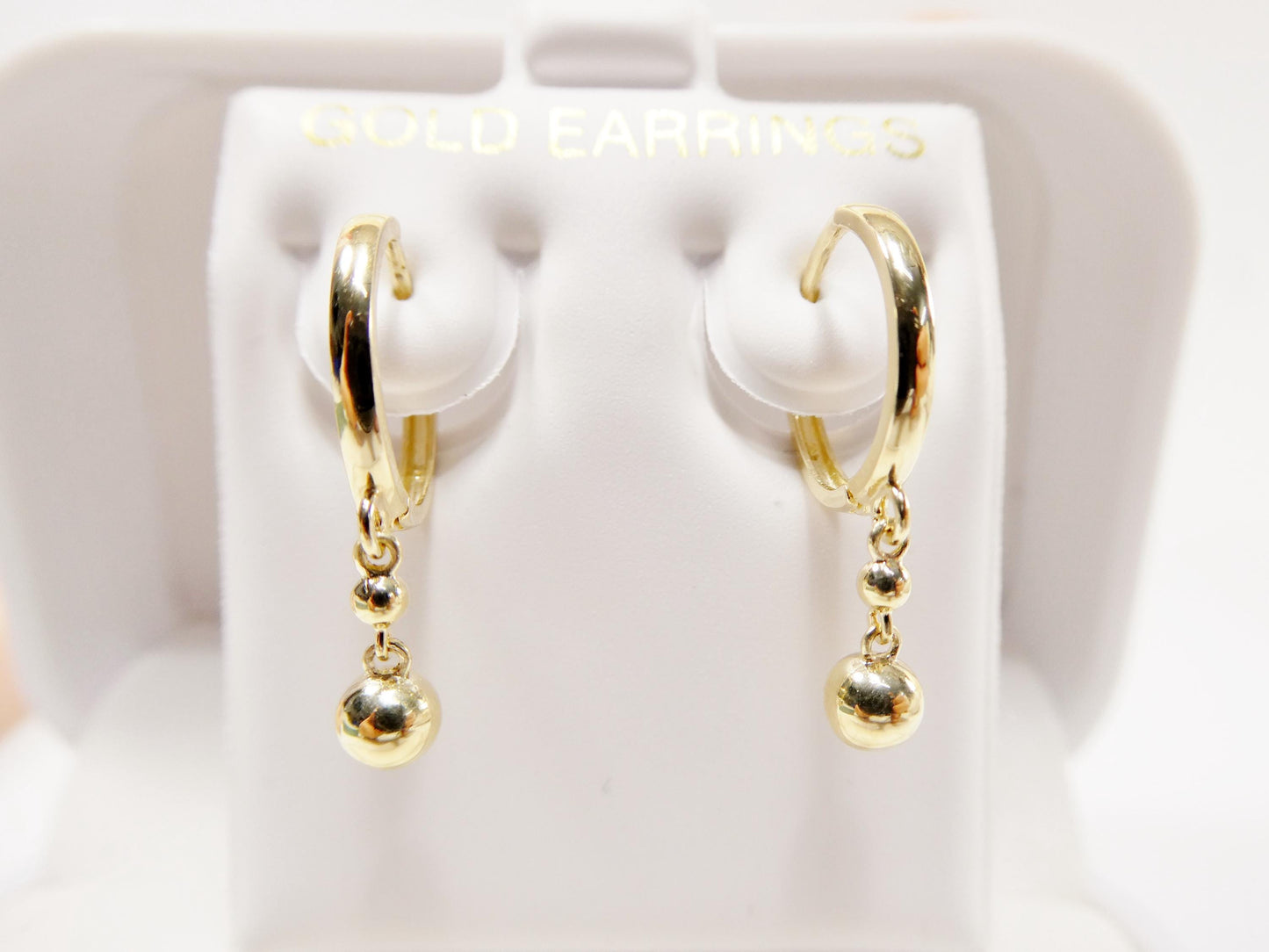 real 10k solid yellow gold ball drop hoop huggie earrings