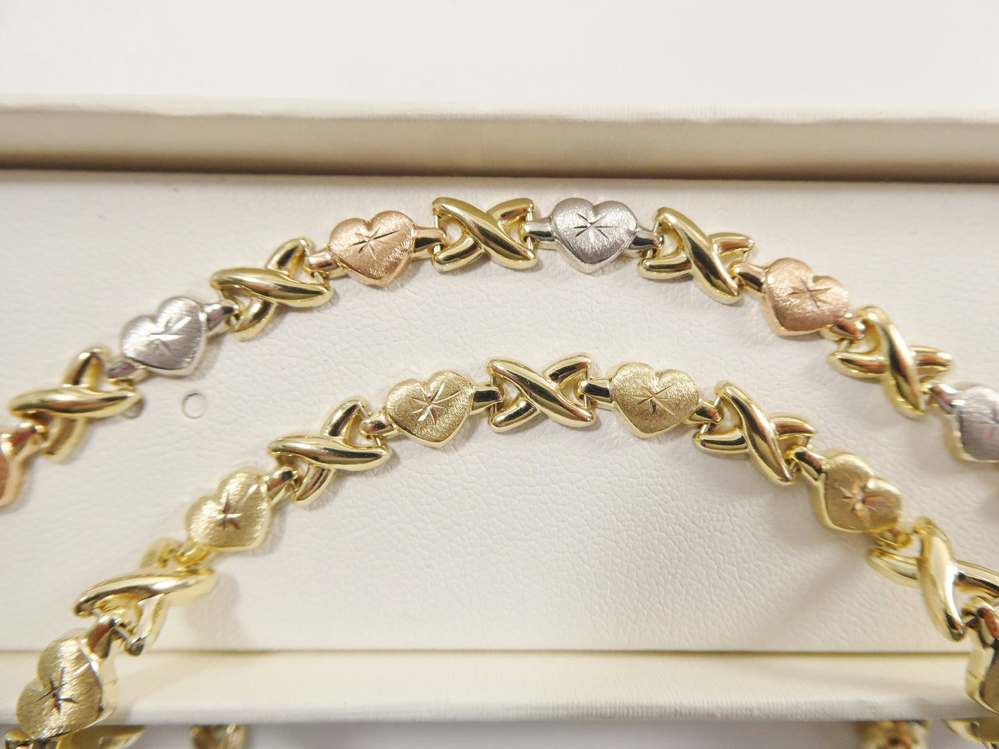 14k real solid yellow gold xo heart 7.25 inch bracelet
