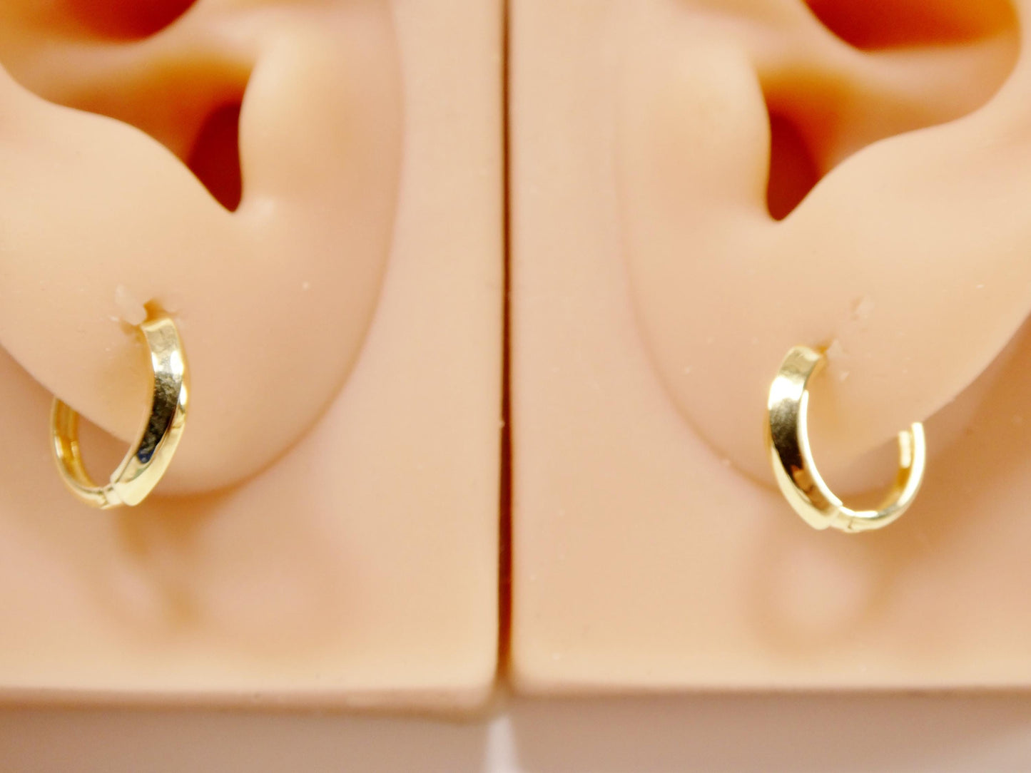real 10k solid yellow gold designer polish hoop huggie earrings