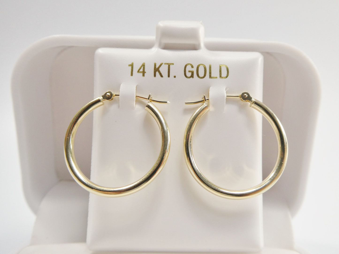 14K real solid yellow gold 2mm / 22mm round hoop earring snap closure high polish finish