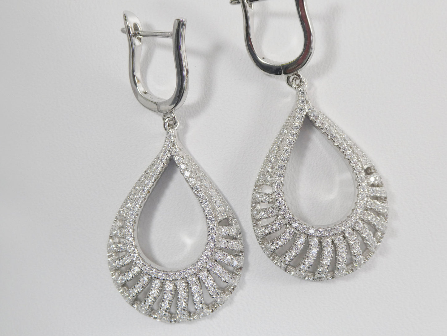 real 925 sterling silver micro pave setting 14k white gold color finish drop earrings