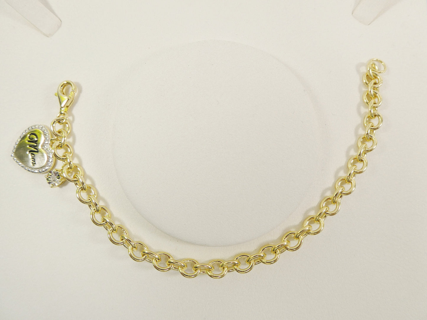 real 7 inch 925 sterling silver cable mom heart bracelet