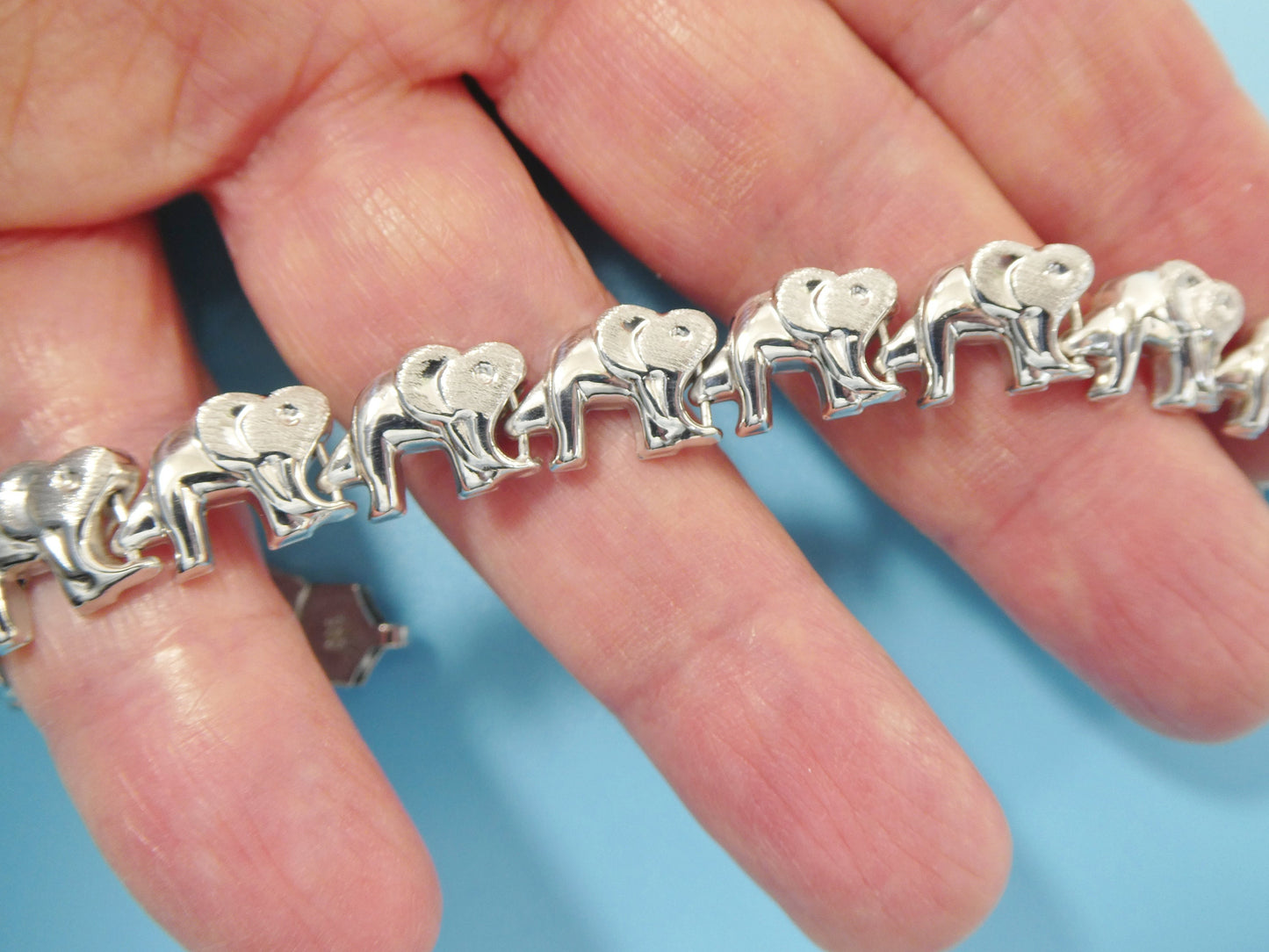 real 925 sterling silver elephant stampato set / necklace/ bracelet 14k white gold color finish