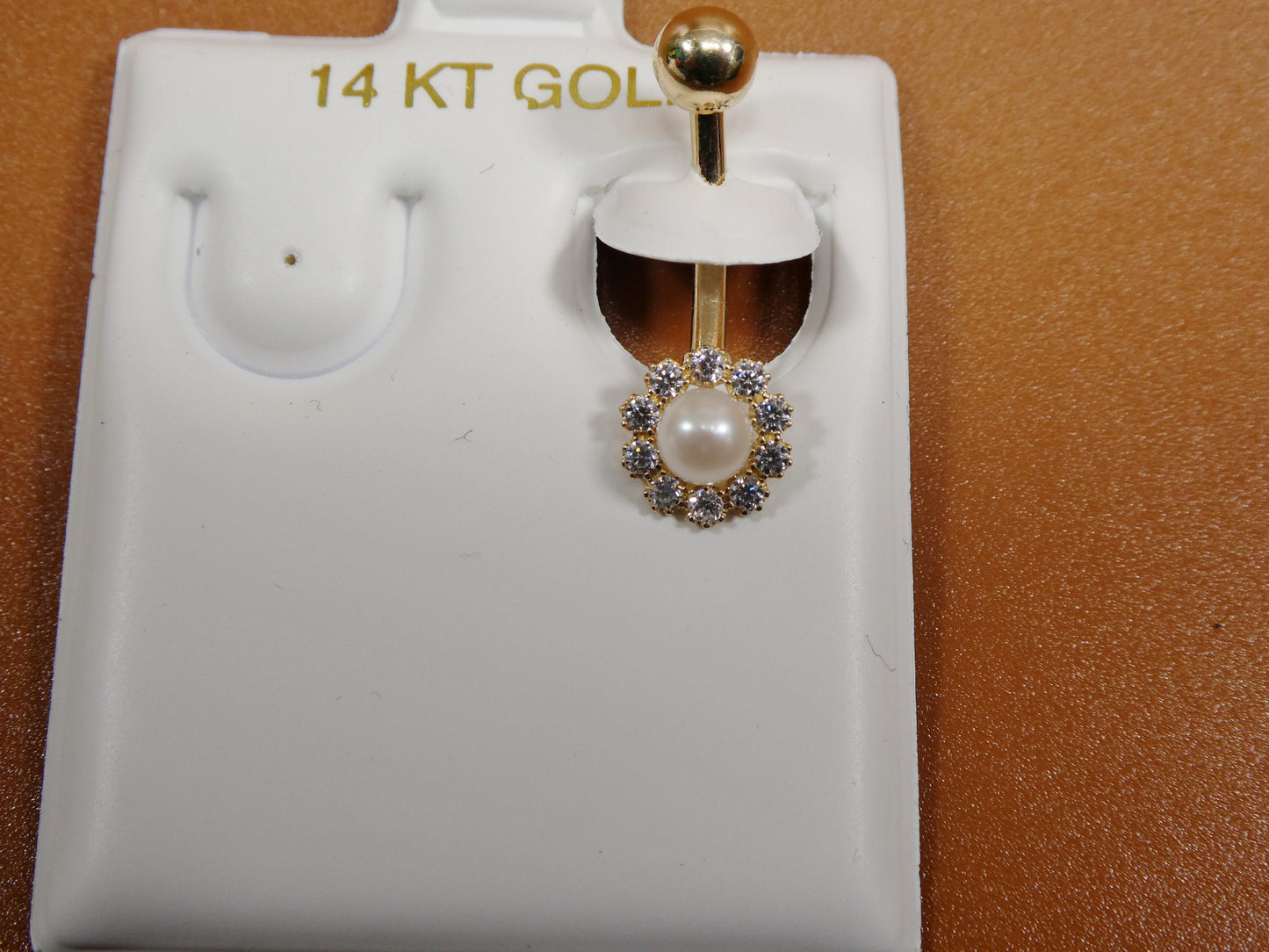 14k real solid yellow gold freshwater pearl belly ring