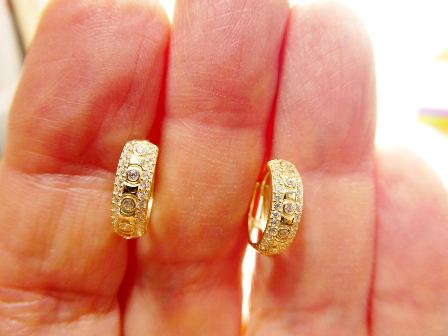 real 10k solid yellow gold designer hoop huggie earrings