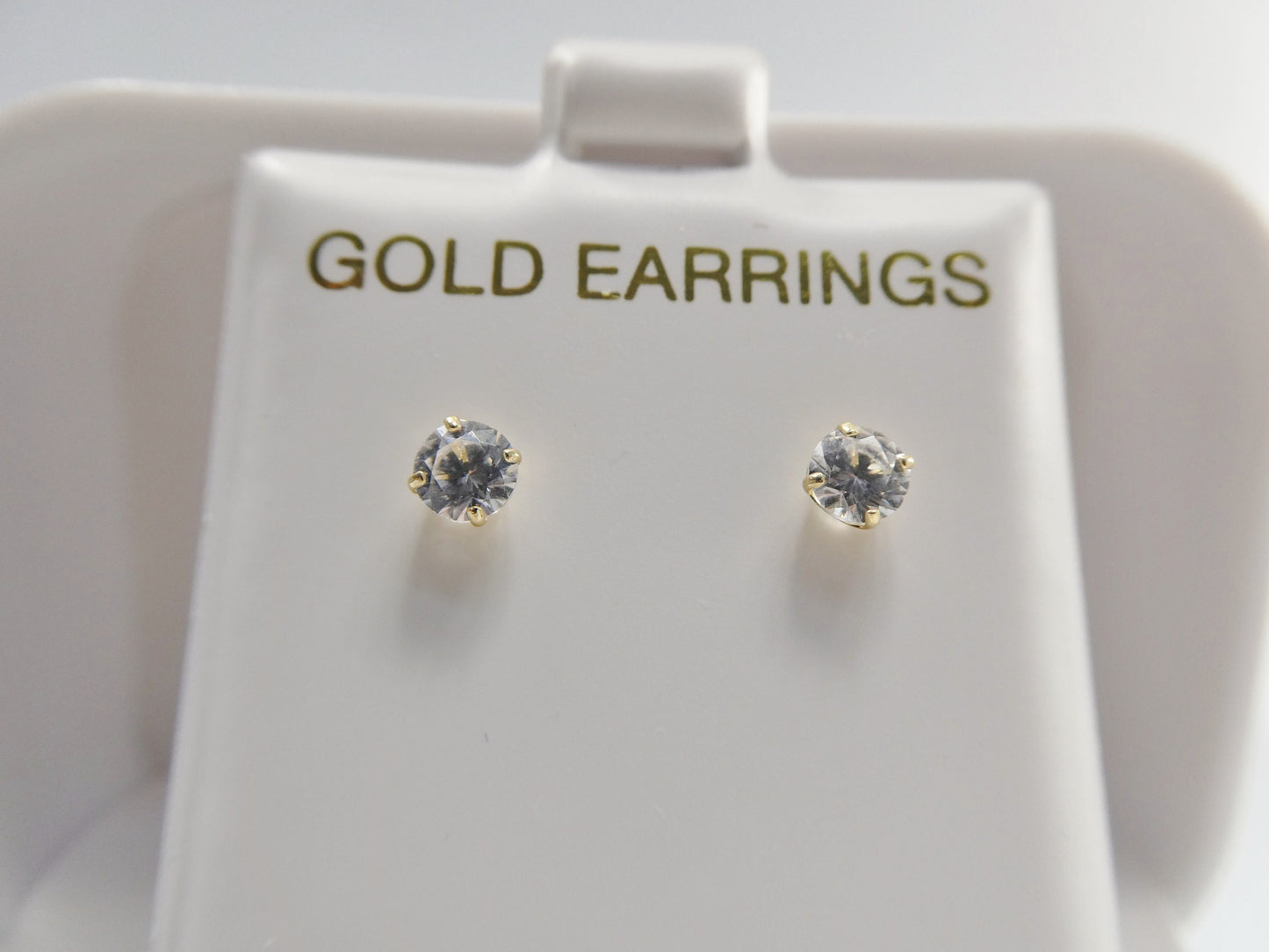 10k solid yellow gold screw post round stone cz stud basket earring