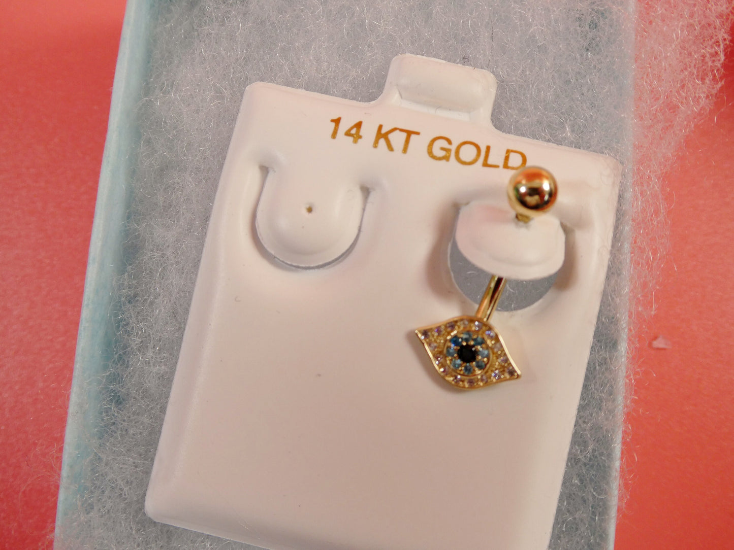14k real solid yellow gold evil eye belly button ring piercing