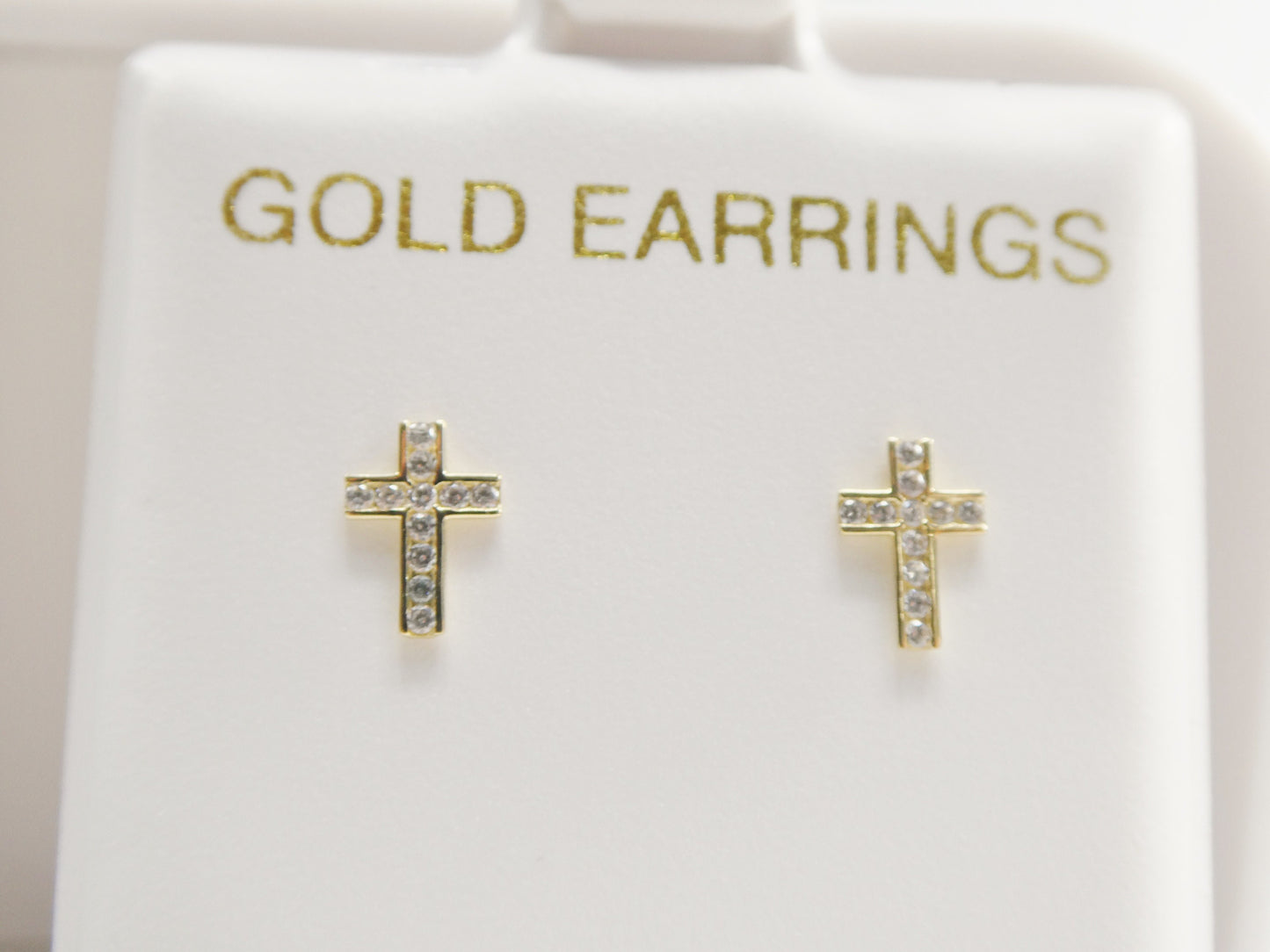 10k real solid yellow gold full stone setting cross push post earring