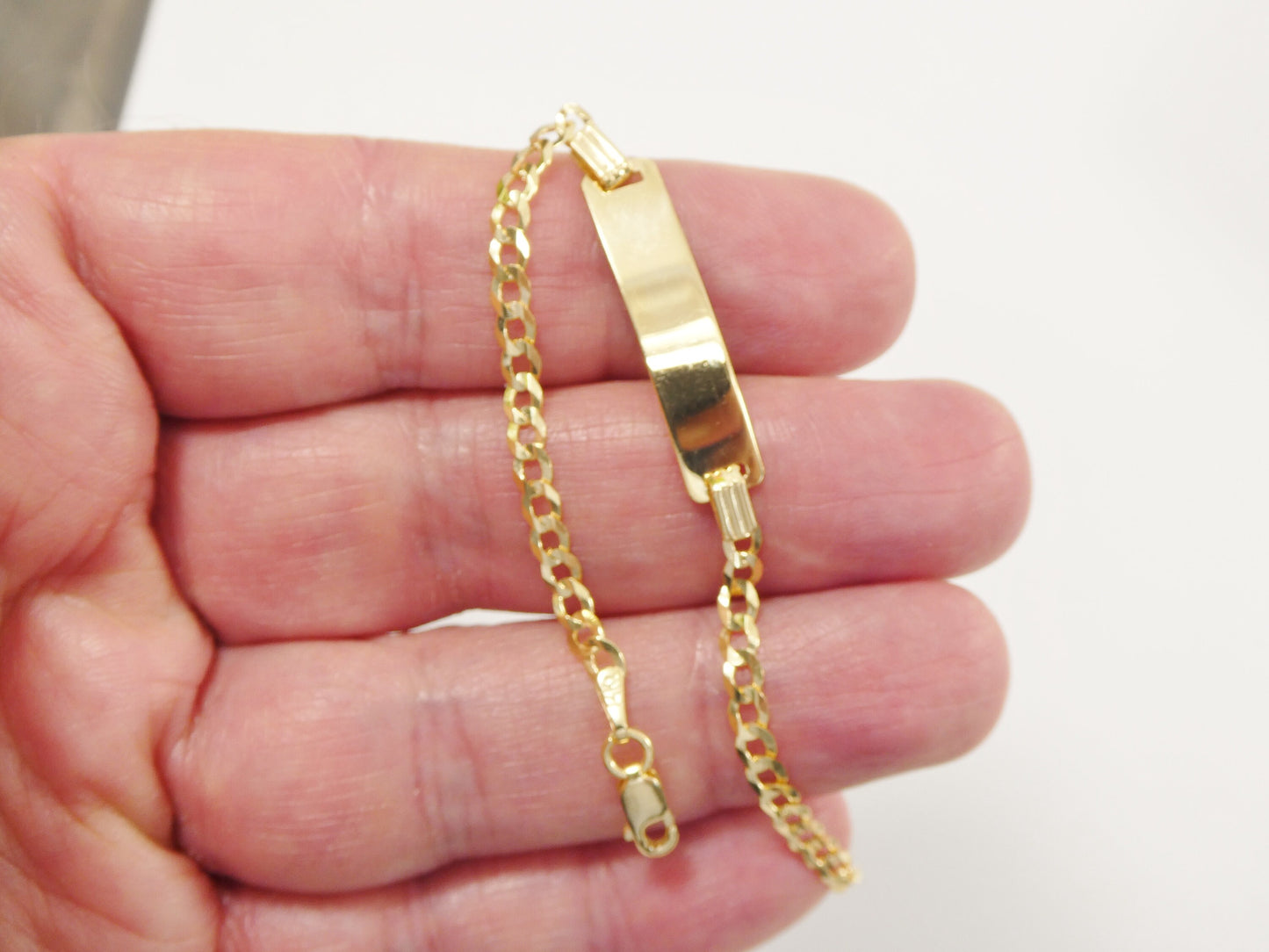 14K real solid yellow gold 6 inch curb link baby ID bracelet