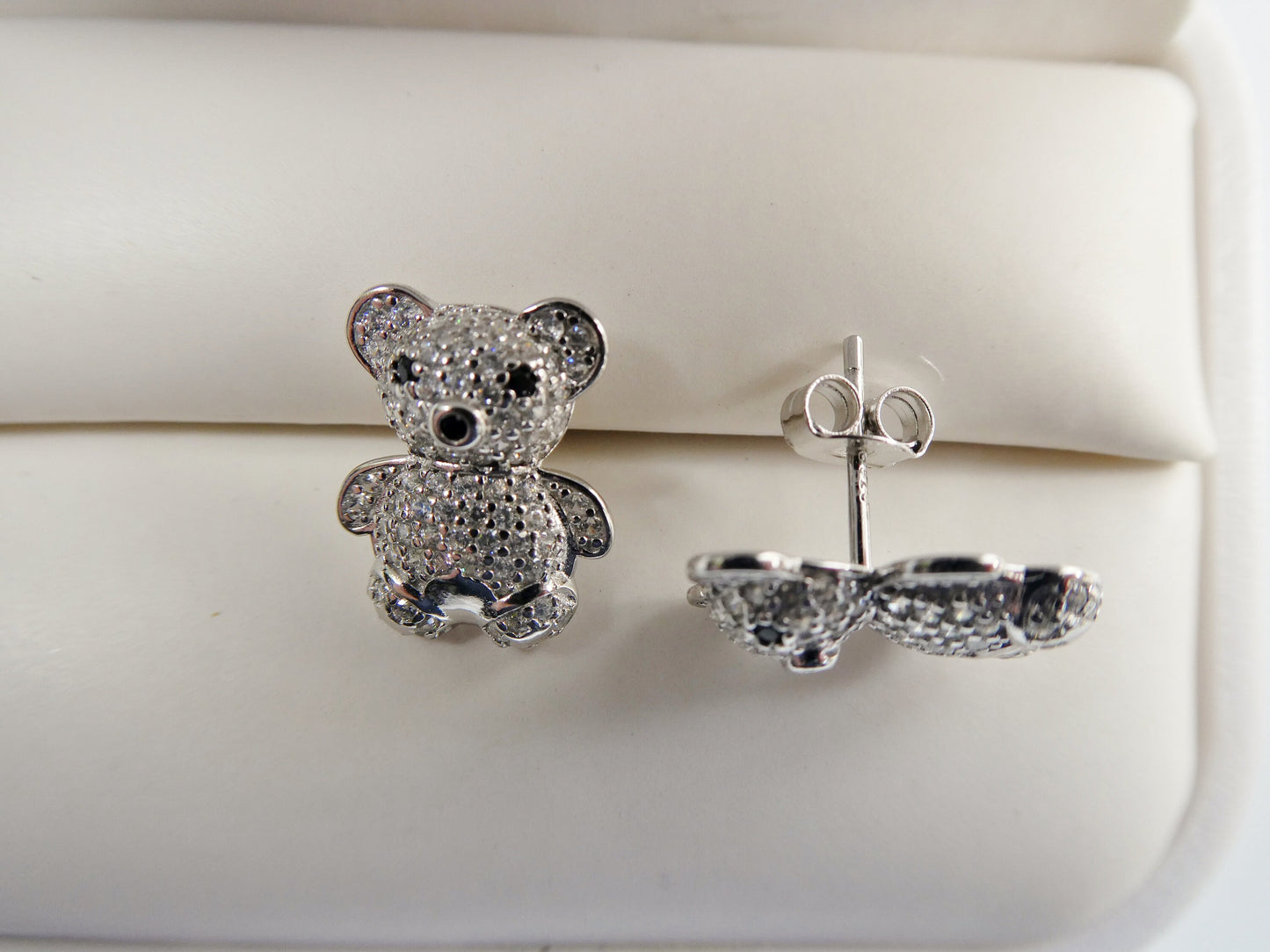 real 925 sterling silver small teddy bear push post earring