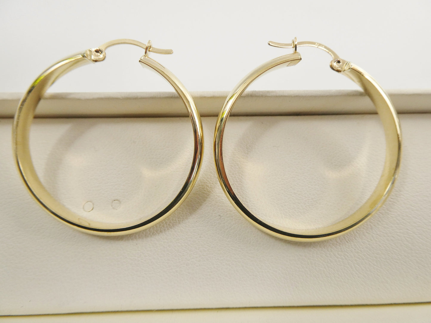 14K real solid yellow gold half flat hoop earring snap closure super high polish finish
