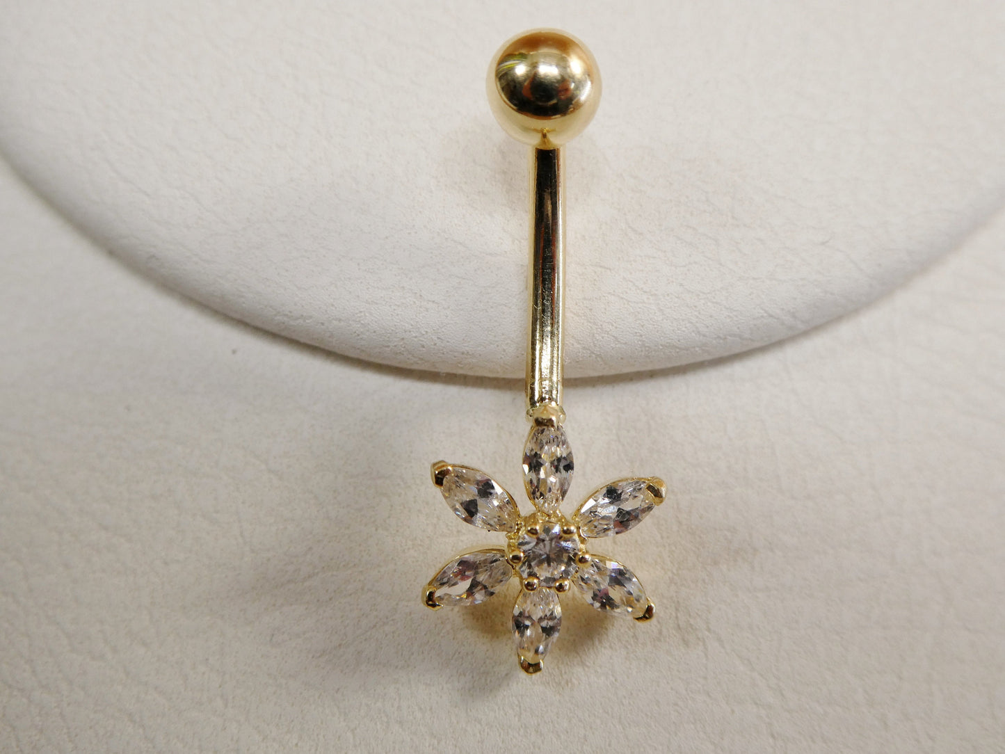 14k real solid yellow gold flower belly button ring piercing