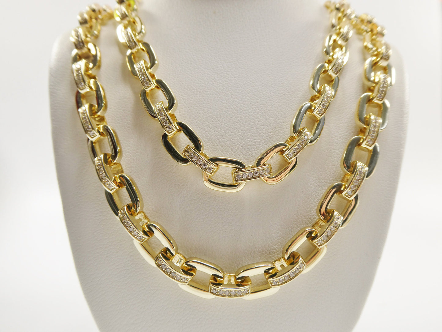 real 925 sterling silver 8mm paperclip necklace and bracelet box lock 14k yellow gold color finish