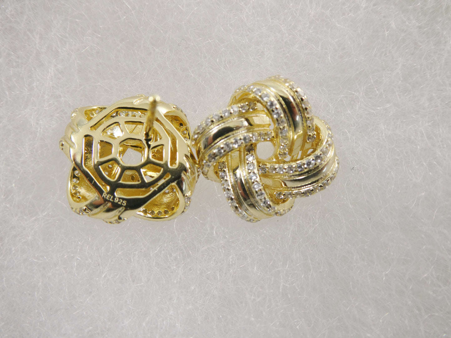 real 925 sterling silver love knot style14k yellow gold color finish push post earrings