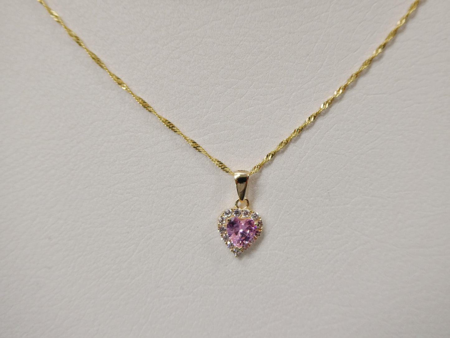 10k real solid yellow gold 16 inch necklace and color stone heart pendent set