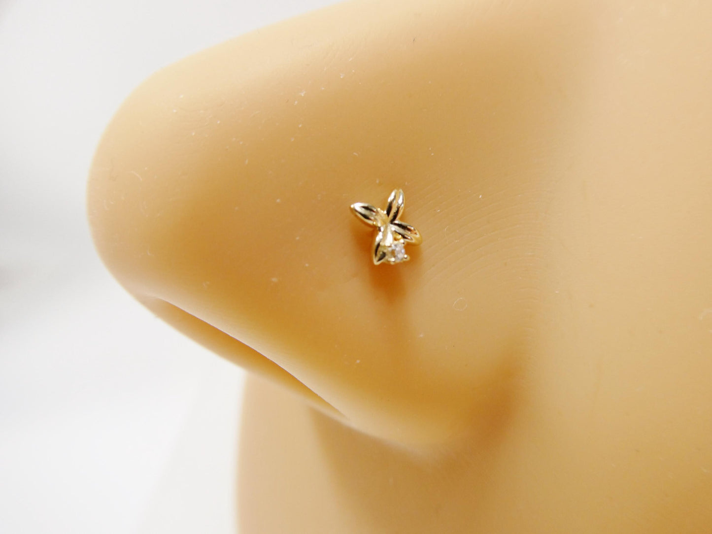 14k real solid yellow gold flower stud nose ring