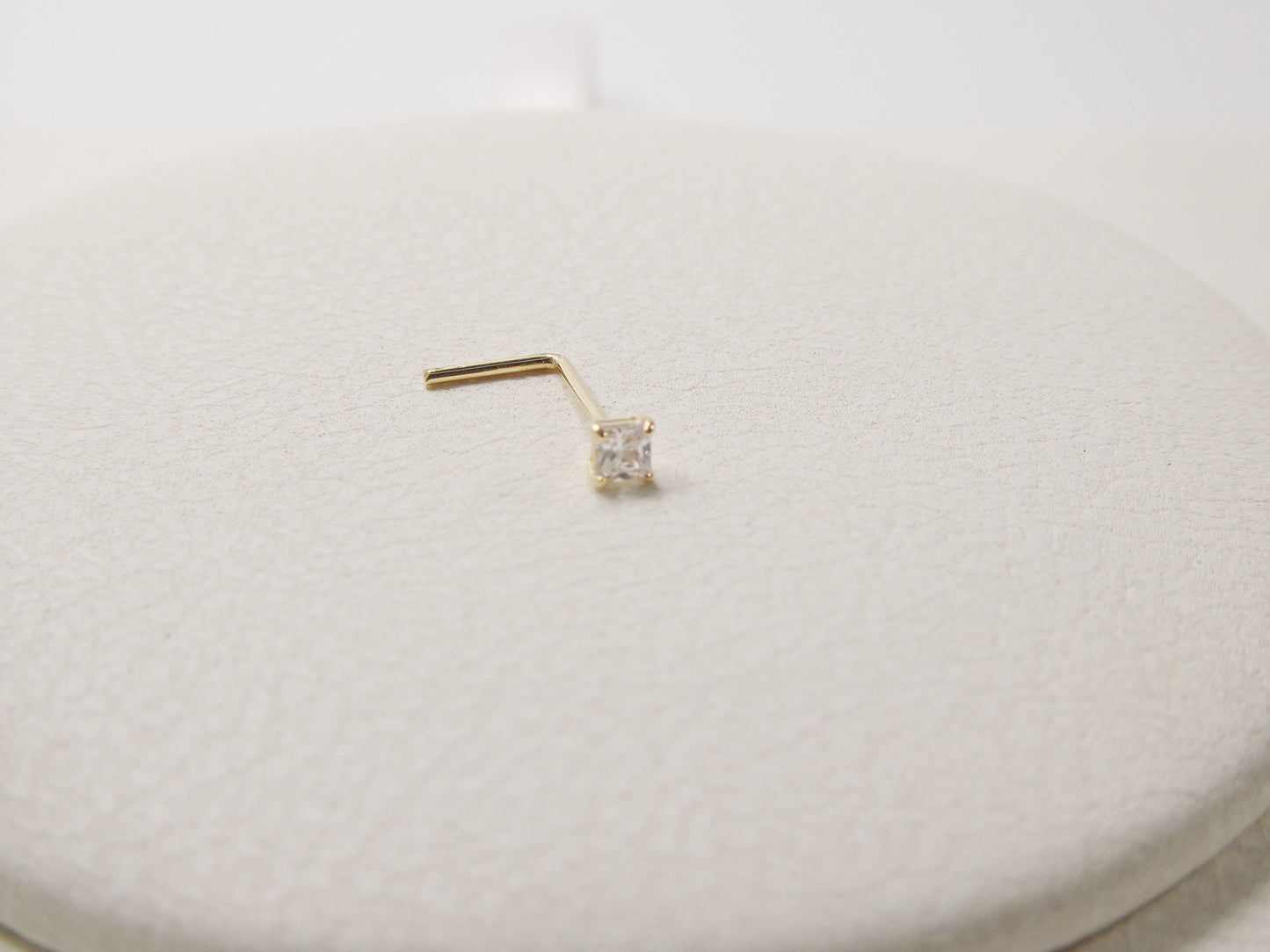 14k real solid yellow gold L SHAPE 2mm square stone stud nose ring