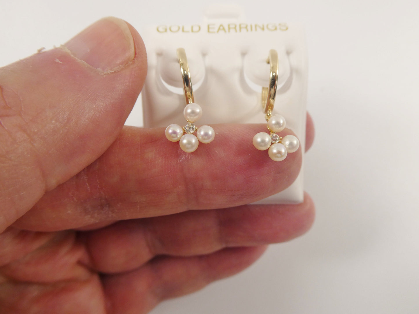 10k real yellow gold pearl dangle plain huggie earrings