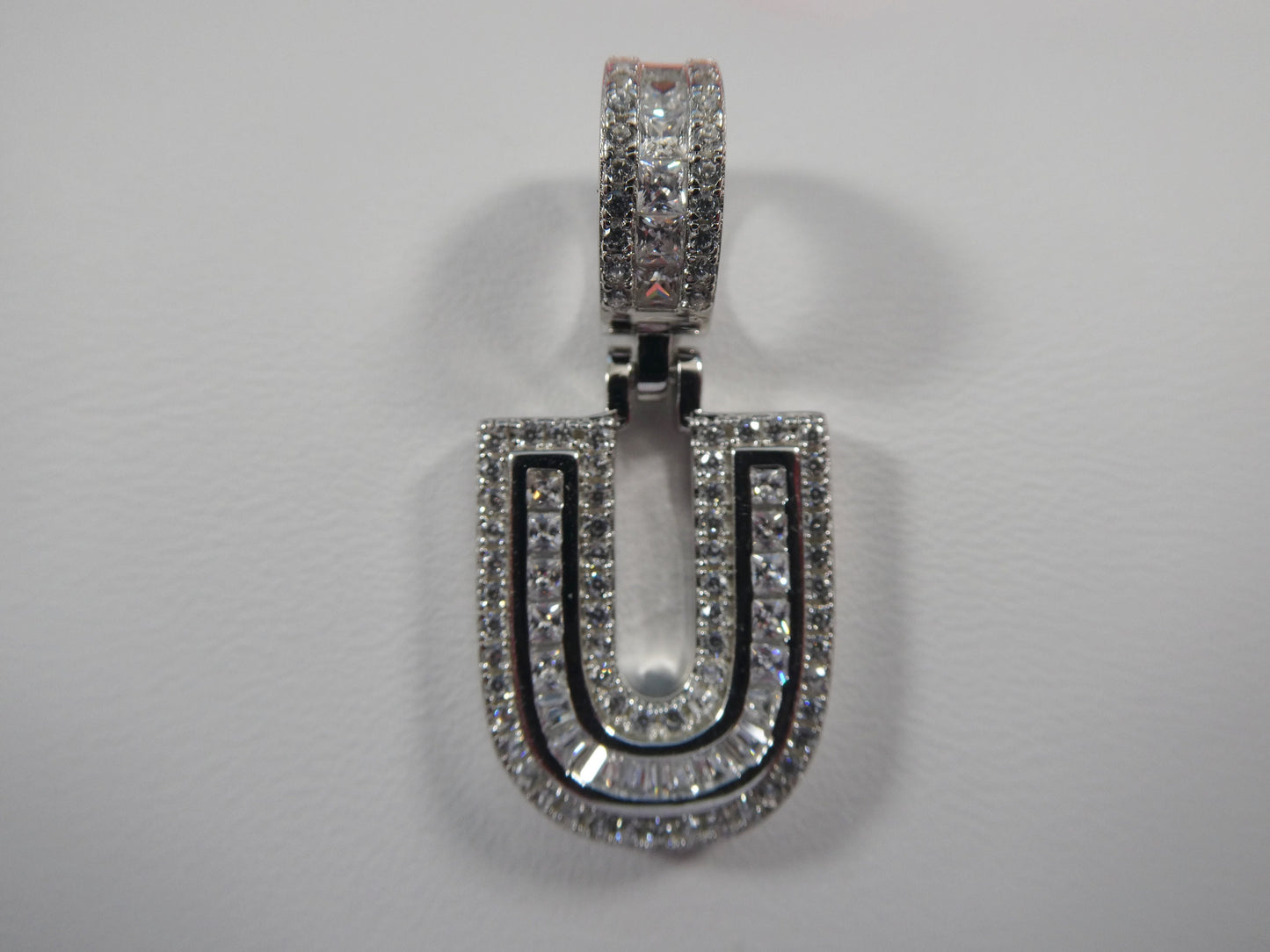 real 925 sterling silver baguette initial pendent with 18 inch small Miami chain