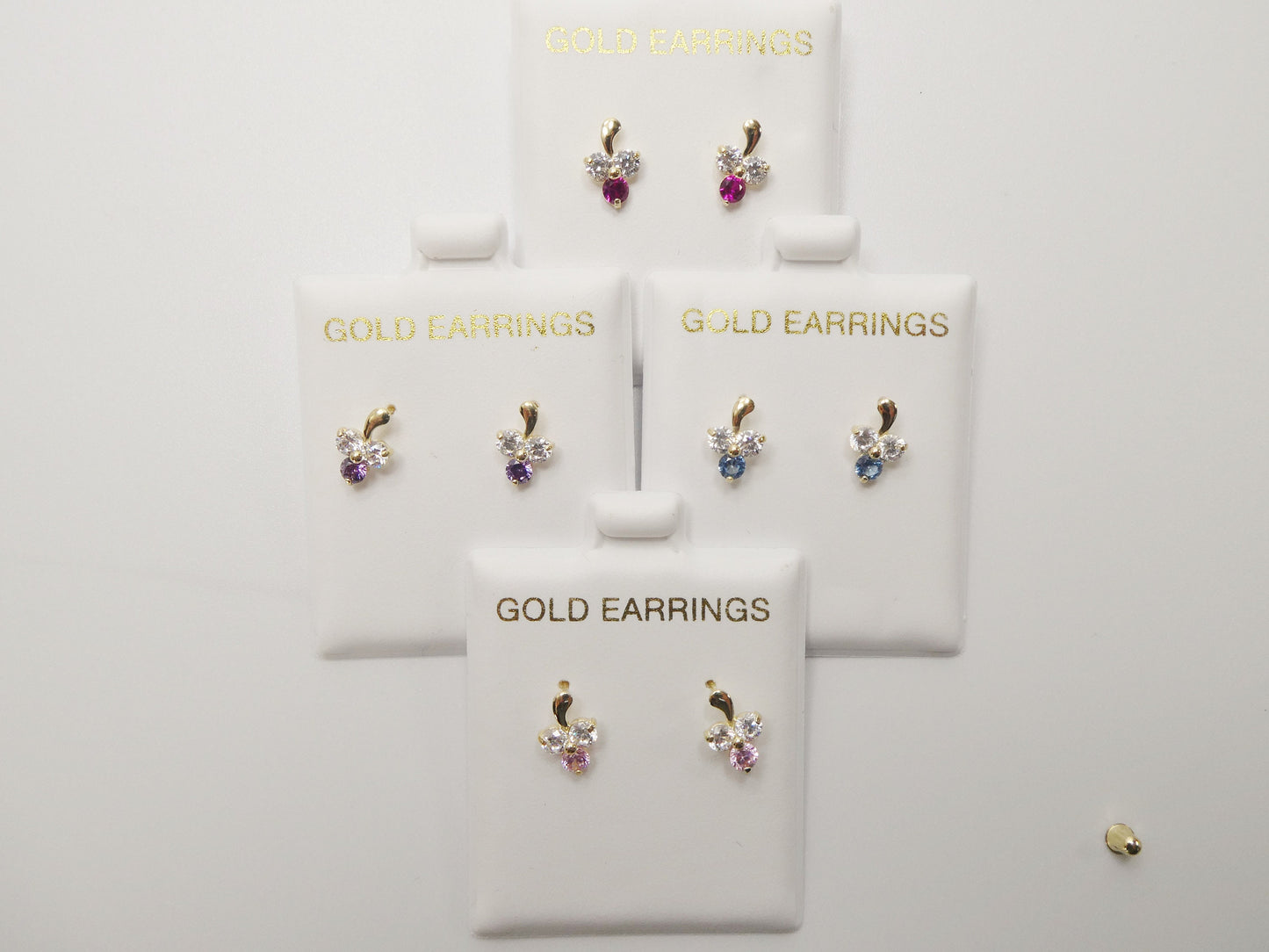 10k real solid yellow gold birthstone screw back children earrings flower shape