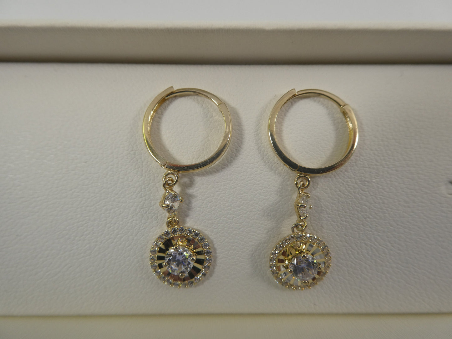 10k real yellow gold circle 4mm center dangle plain huggie earring